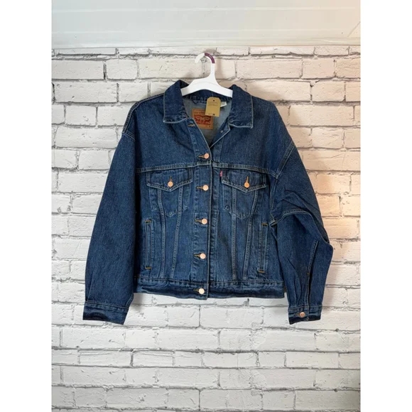Women's Levi's '90s Trucker Jean Jacket size XL Denim Jacket NWT Dark Wash - Picture 2 of 12